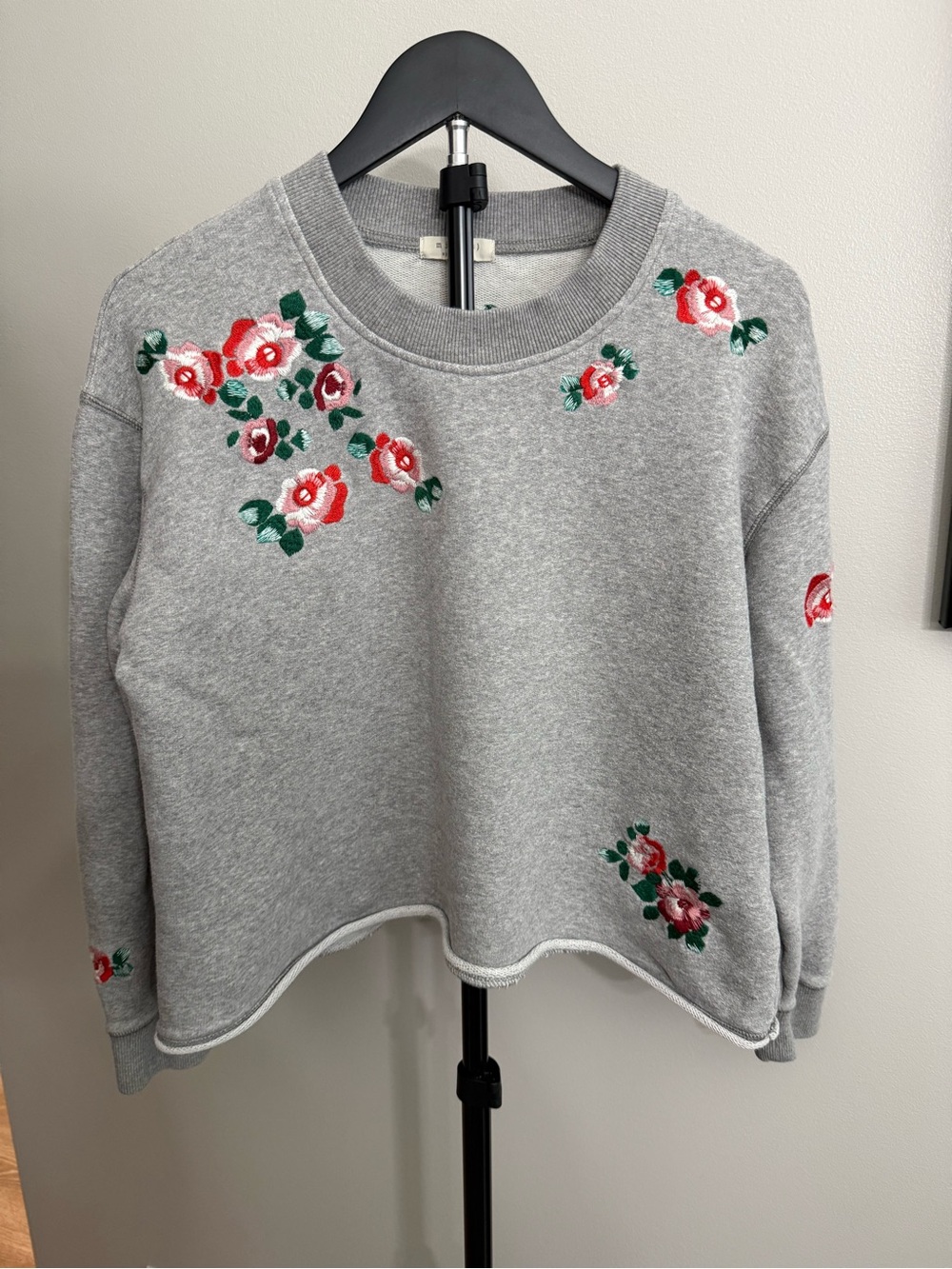 Madewell Gray Sweatshirt with Red & Pink Floral Embroidery